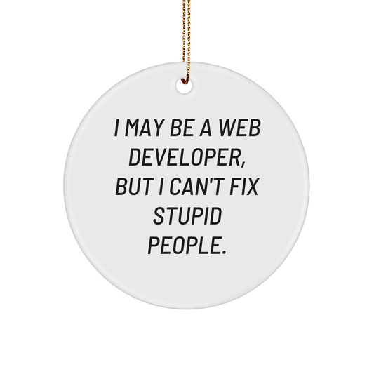Funny Web Developer Gift for Colleagues: I May Be A Web Developer, But I Can't Fix Stupid People. Circle Ornament for Web Developers, Celebrate Christmas Unique Gifts for Funny Programmer - Image 1
