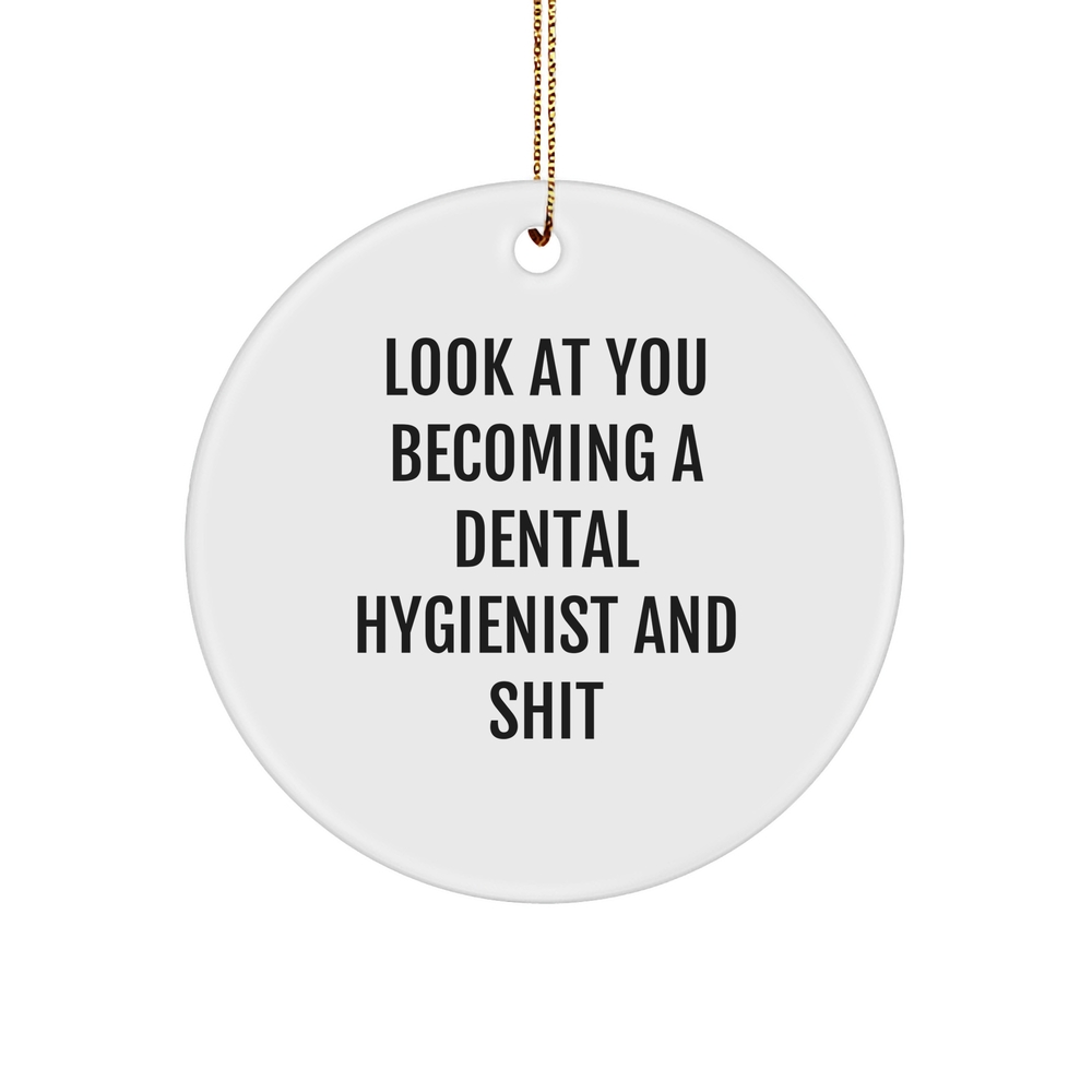 Funny Dental Hygienist Gifts from Friends - 'Look At You Becoming A Dental Hygienist' Circle Ornament for Christmas - Image 1