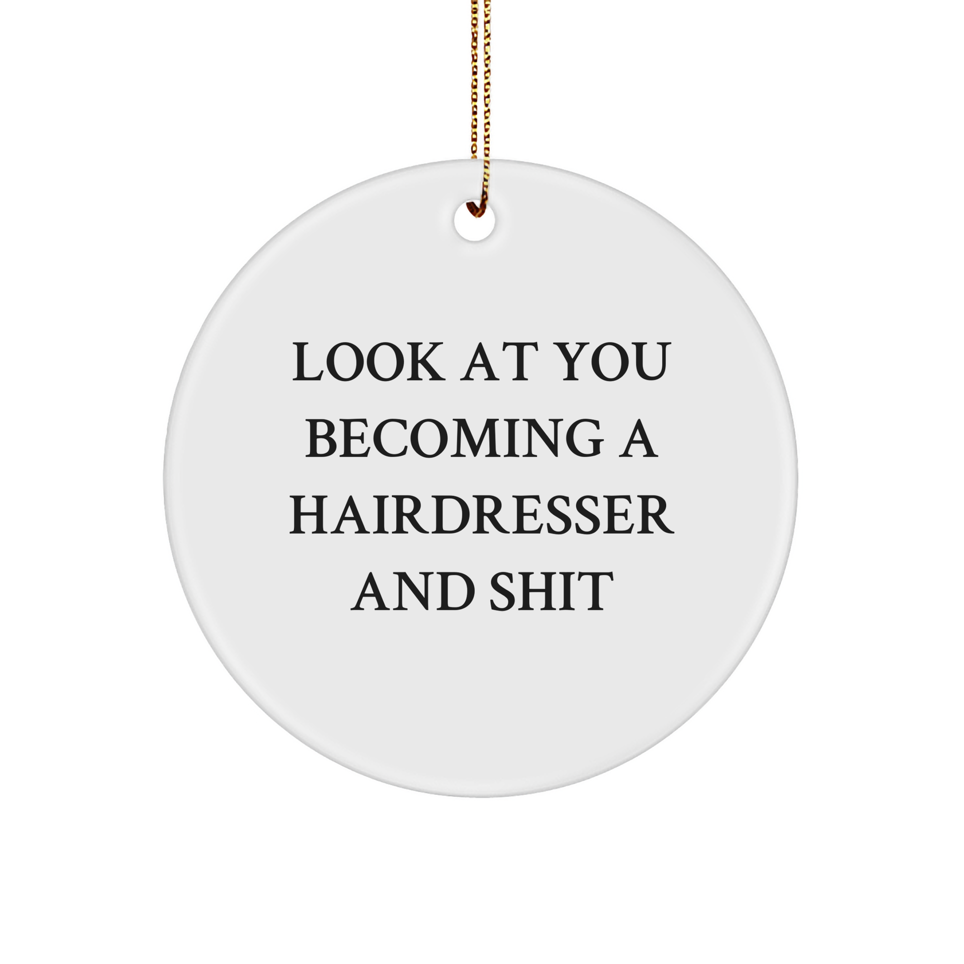 Funny Hairdresser Gifts from Men to Women - Look At You Becoming A Hairdresser And Shit Circle Ornament for Christmas - Image 1
