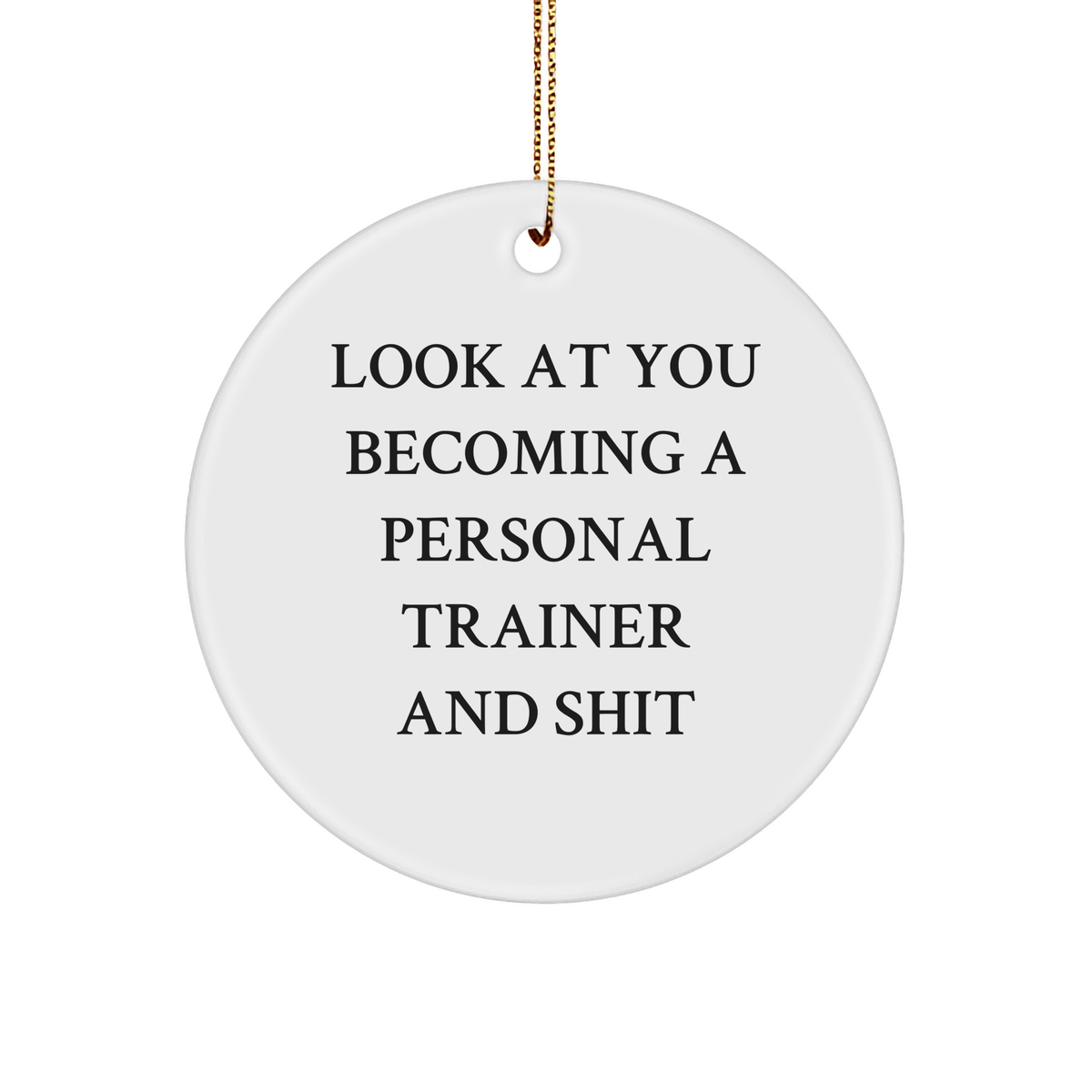 Funny Personal Trainer Gifts from Friends for Christmas - 'Look At You Becoming A Personal Trainer And Shit' Circle Ornament - Image 1