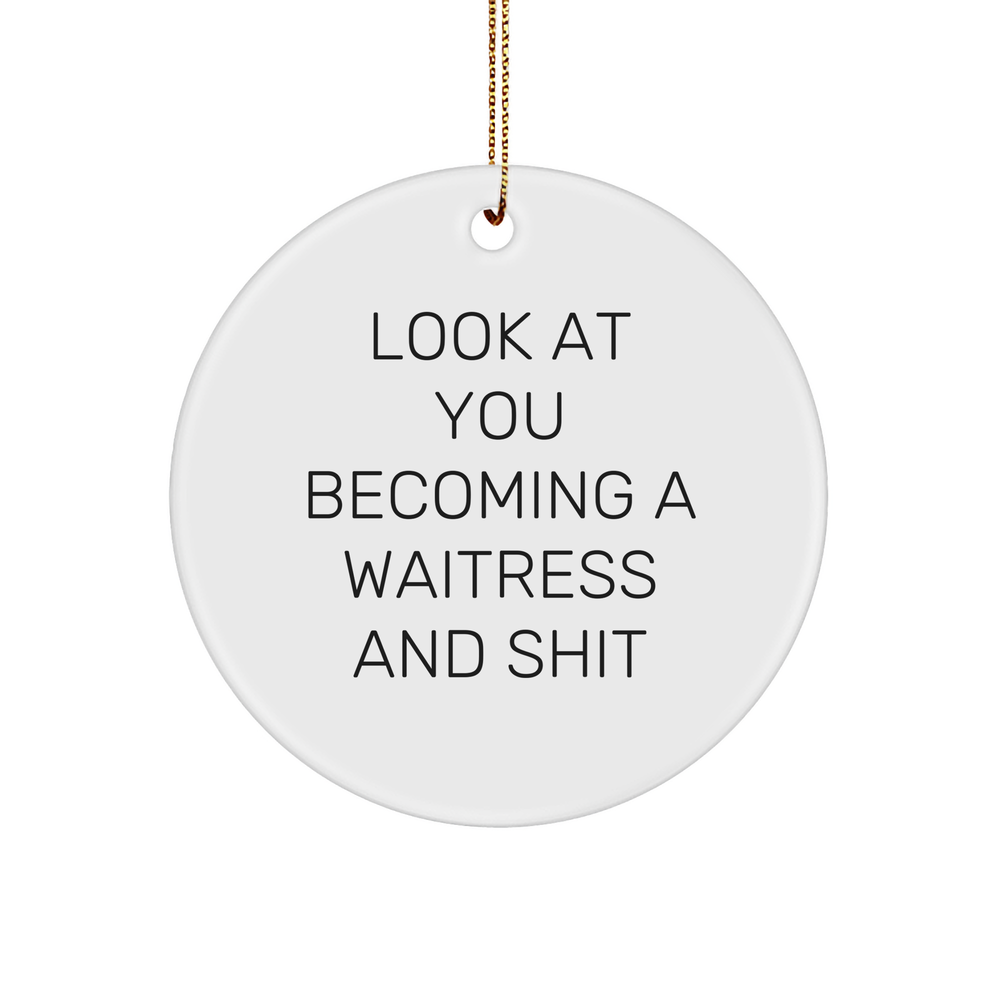 Sarcastic Waitress Gifts | Funny Christmas Unique Gifts for Waitress | Look At You Becoming A Waitress And Shit Circle Ornament - Image 1