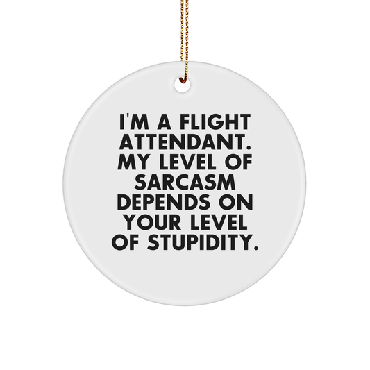 Flight Attendant Gifts: Funny Sarcasm I'm A Flight Attendant. Gifts for Flight Attendants, Unique Christmas Unique Gifts, MDF Circle Ornament with Sarcasm Quote - Image 1