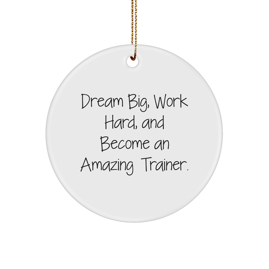 Trainer Gifts from Friends - 'Dream Big, Work Hard, And Become An Amazing Trainer.' Circle Ornament for Christmas - Image 1