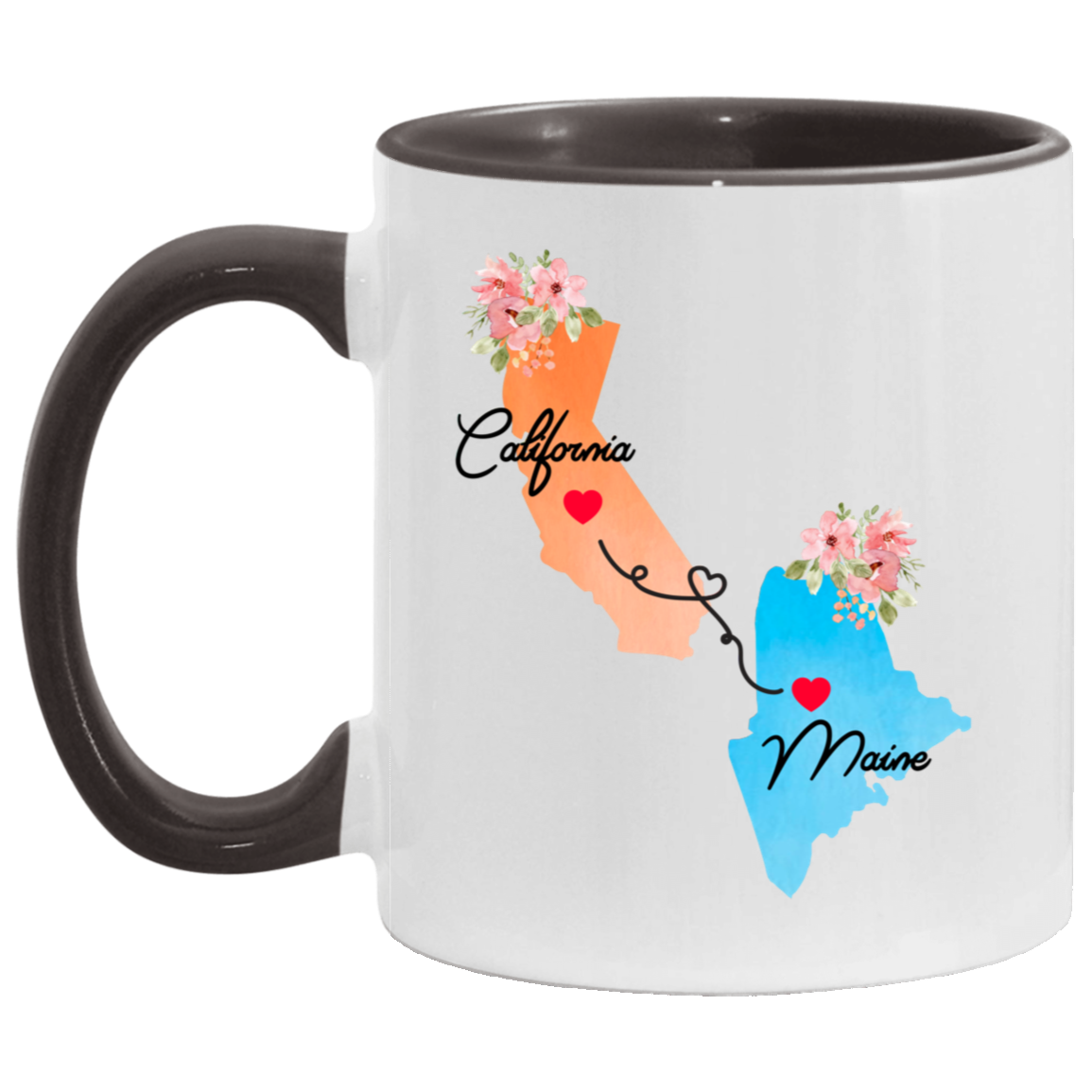 California Maine Gifts | Long Distance State Coffee Mug | State to State | Away From Hometown Family | Moving Away Mug | Birthday Christmas Unique Gifts for Men Women Friends Coworkers