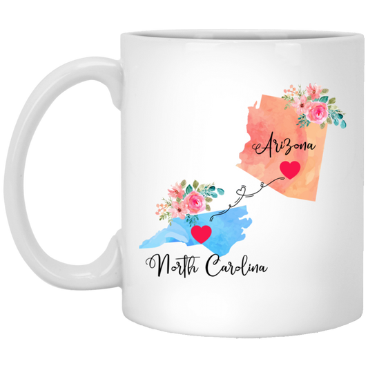 Long Distance Family Coffee Mug - Arizona to North Carolina Design | Birthday & Christmas Gift