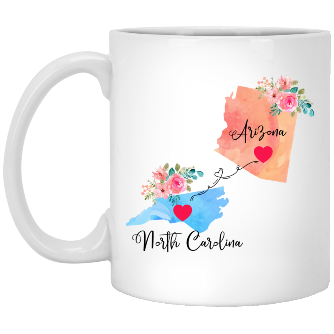 Long Distance Family Coffee Mug - Arizona to North Carolina Design | Birthday & Christmas Gift