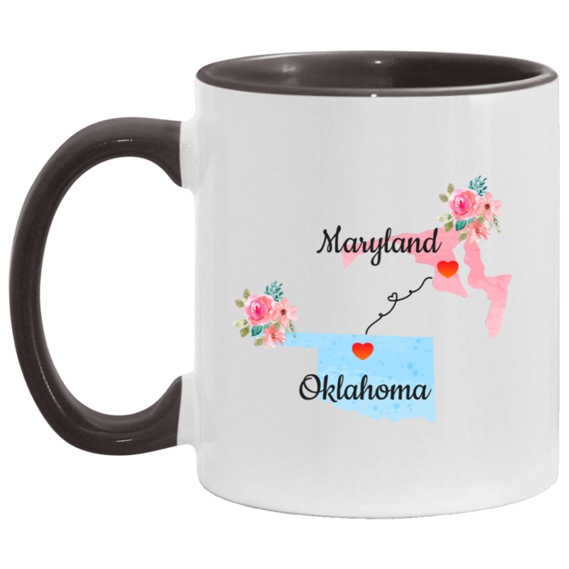 Maryland Oklahoma Gifts | Long Distance State Two Tone Coffee Mug | State to State | Away From Home Family | Moving Away Mug