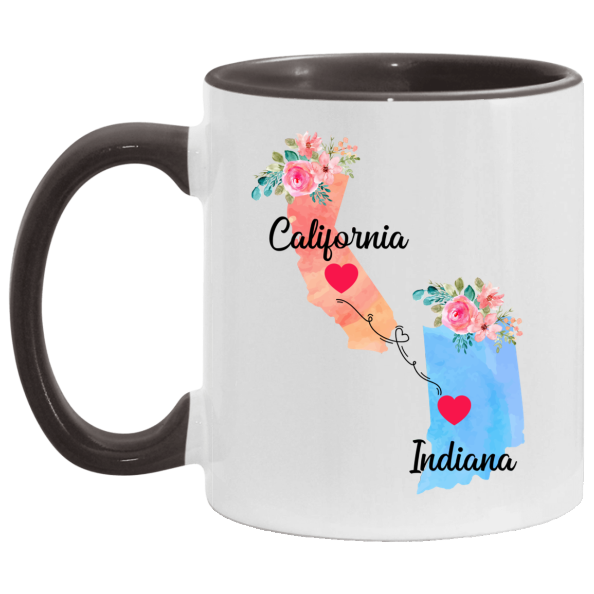 Long Distance Love Coffee Mug - California & Indiana Design | Moving Away Gift