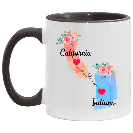 Long Distance Love Coffee Mug - California & Indiana Design | Moving Away Gift