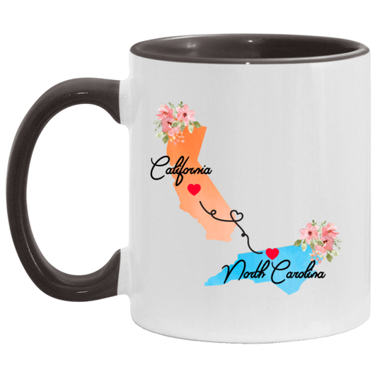 Long Distance Family Coffee Mug - California & North Carolina Design | Moving Away Gift