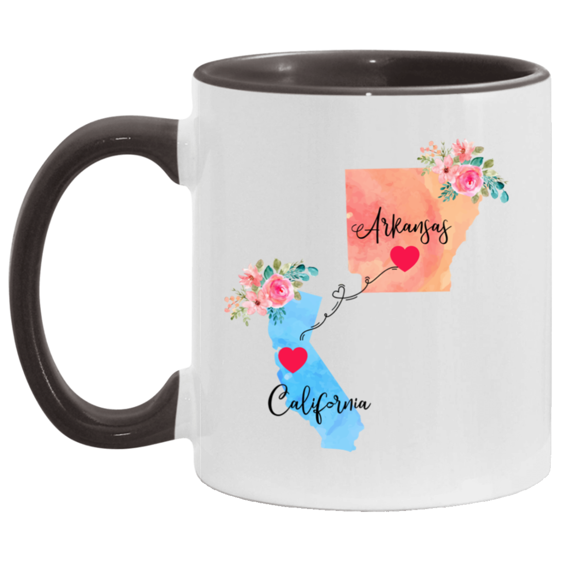 Arkansas California Gifts | Long Distance State Two Tone Coffee Mug | State to State | Away From Hometown Family | Moving Away Mug