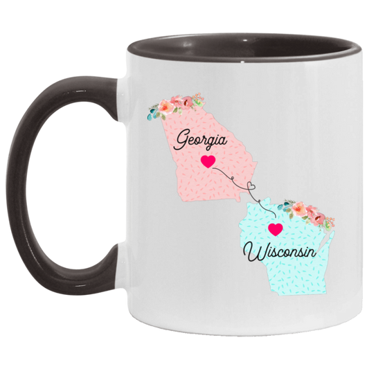 Long Distance Relationship Coffee Mug - Georgia & Wisconsin Design | Moving Away Gift