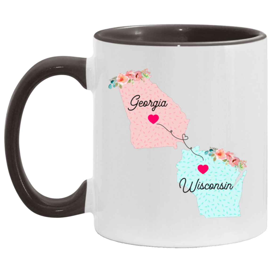 Georgia Wisconsin Gifts | Long Distance State Two Tone Coffee Mug | State to State | Away From Home Family | Moving Away Mug