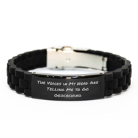 'Funny Geocaching Gifts for Men - The Voices In My Head Are Telling Me To Go Geocaching, Glide lock Clasp Bracelet for Dad, Father's Day Unique Gifts from Family - Image 1
