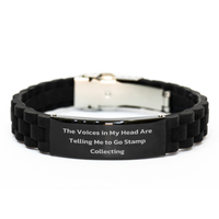 Load image into Gallery viewer, Funny Stamp Collecting Quote Gift for Men, Glide lock Clasp Black Stainless Steel Adjustable Silicone Bracelet, Gifts from Friends and Family, Father&#39;s Day Unique Gifts, Stamp Collecting Enthusiasts - Image 1
