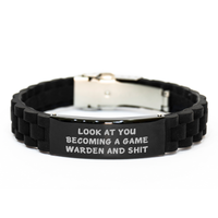 Load image into Gallery viewer, Funny Game Warden Gifts - Look At You Becoming A Game Warden And Shit, Glide lock Clasp Bracelet for Dad's Special Day - Image 1
