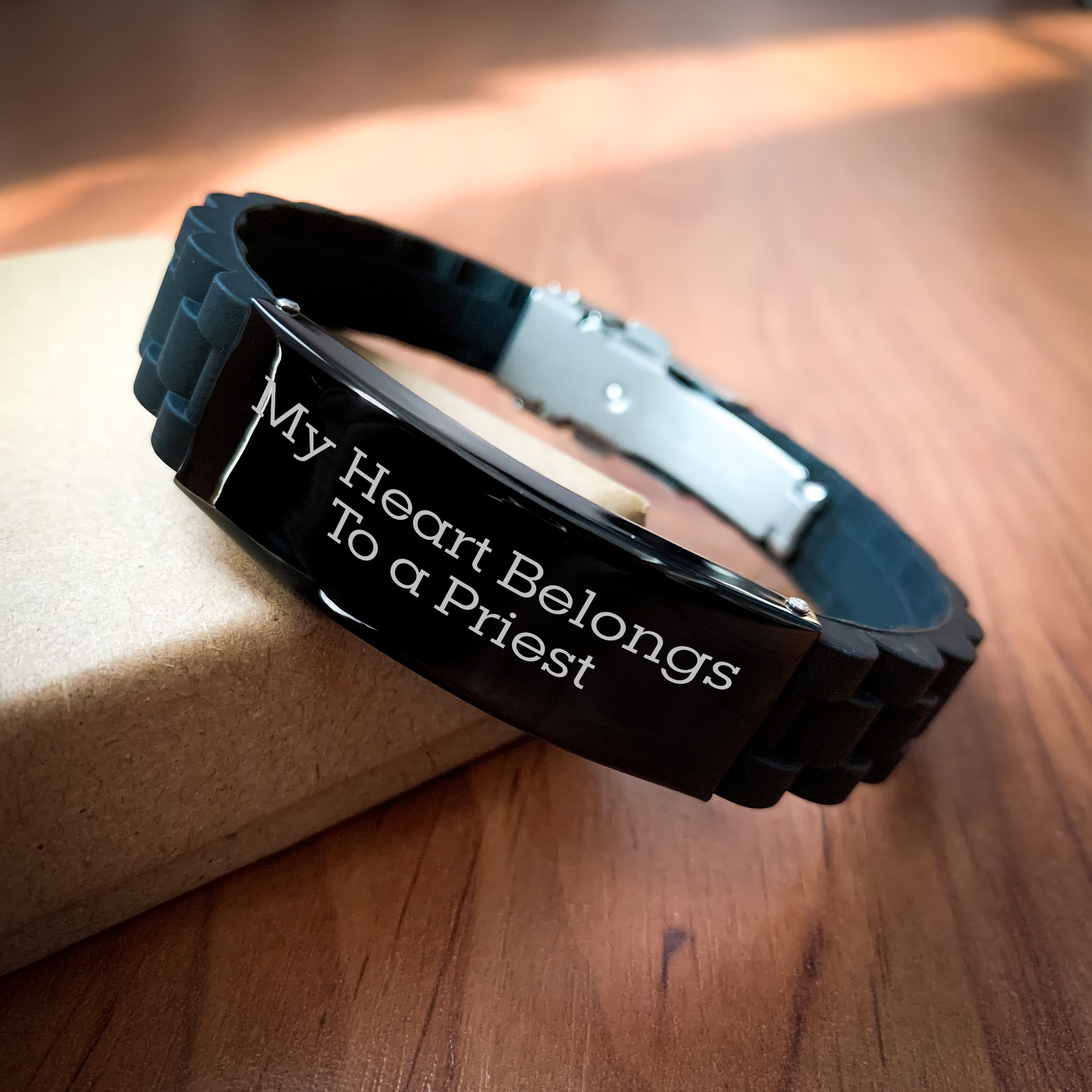 Funny Priest Gifts - 'My Heart Belongs To A Priest' Glide lock Clasp Bracelet for Father's Day Unique Gifts from Men to Priest - Image 2