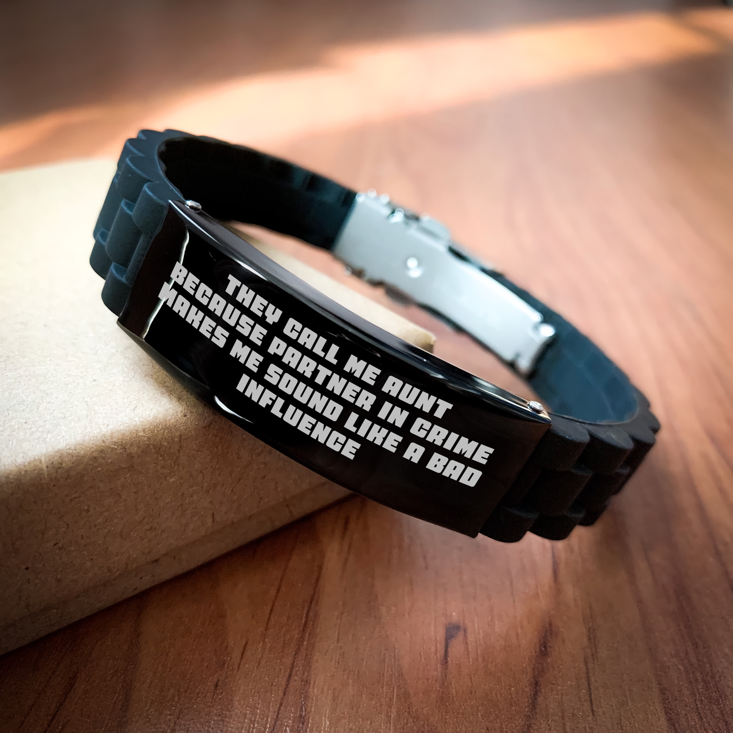 Funny Aunt Gifts: Inspirational Quote Glide lock Clasp Bracelet, Adjustable Silicone & Stainless Steel, Gifts from Men/Friends to Aunt, Perfect Father's Day Unique Gifts for Aunt - Image 2