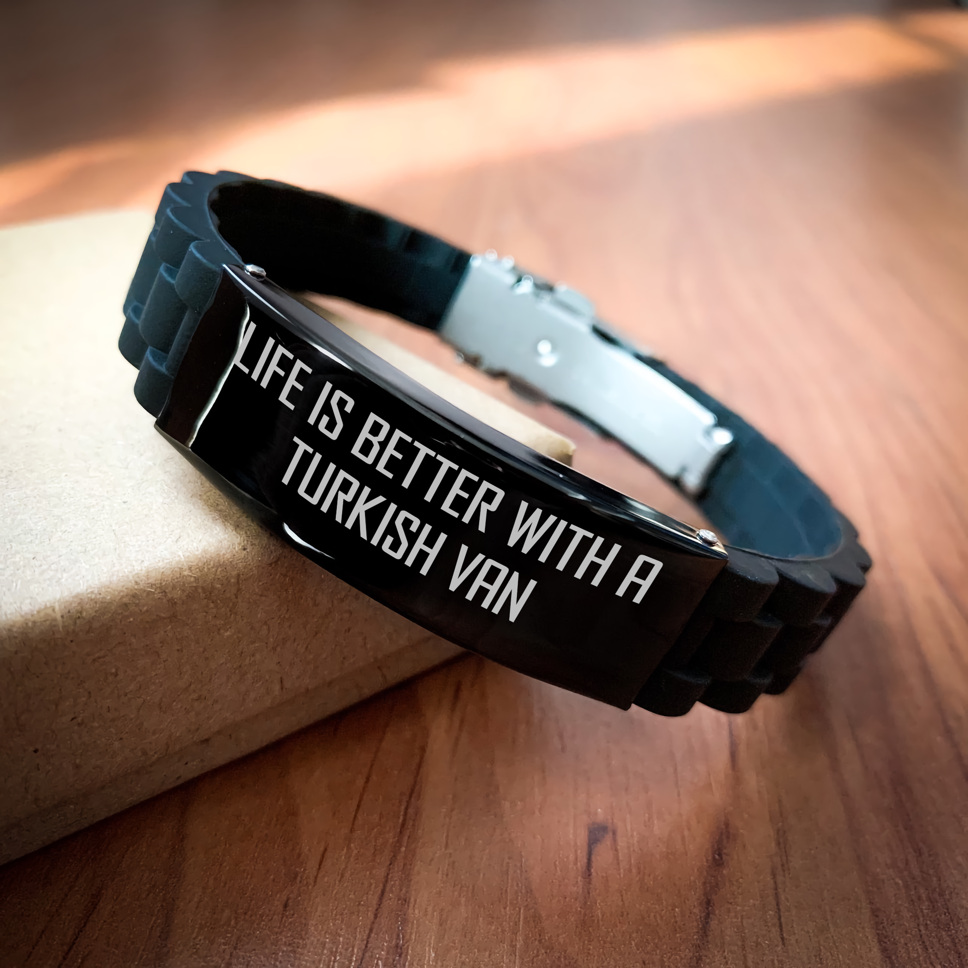 Turkish Van Cat Lovers Delight, Glide lock Clasp Bracelet for Men, Father's Day Unique Gifts from Family to Turkish Van Cat Enthusiasts - Image 2