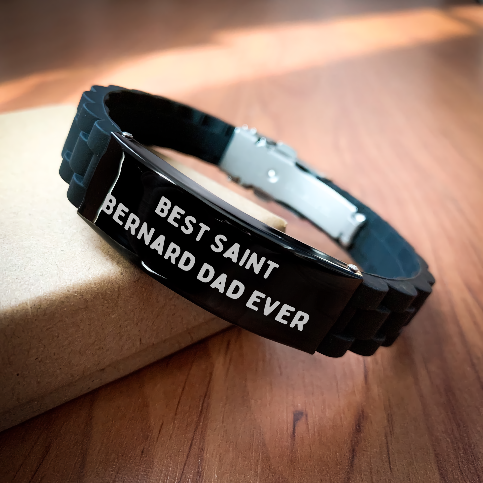 Saint Bernard Dog Best Dad Ever Funny Glide lock Clasp Gift for Men from Family on Father's Day - Image 2