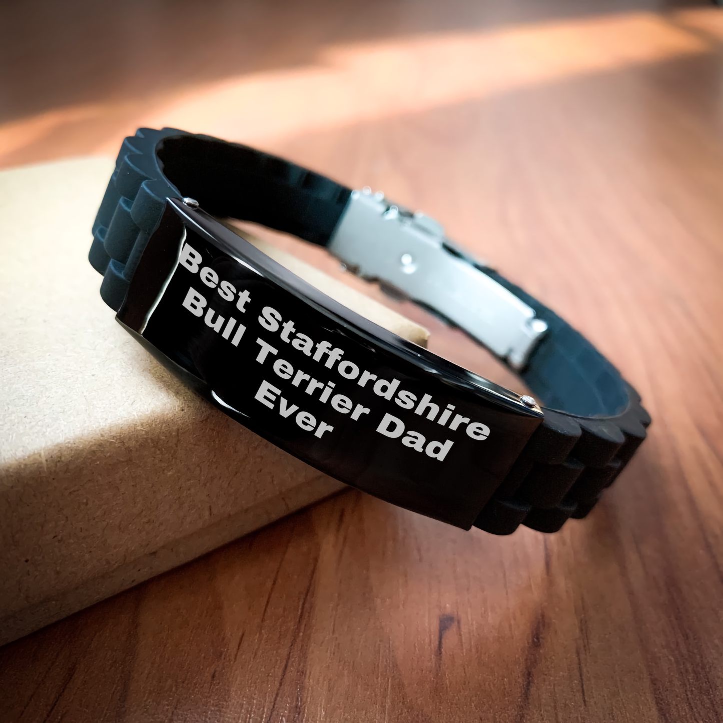Funny Staffordshire Bull Terrier Dog Gifts for Dad - Glide lock Clasp Bracelet with Quote 'Best Staffordshire Bull Terrier Dad Ever' - Gifts from Mom, Gifts for Staffordshire Bull Terrier Dog Lovers - Image 2
