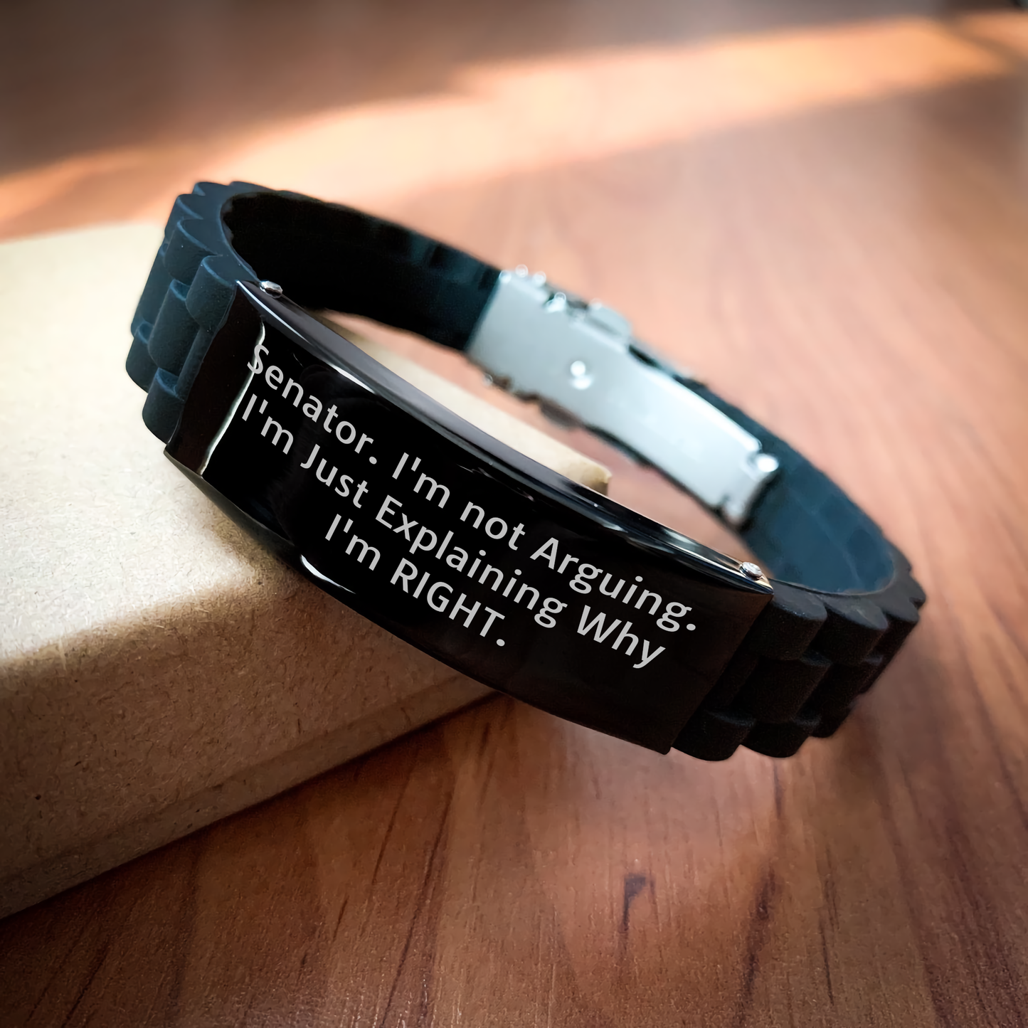 Senator Funny Quote Glide lock Clasp Bracelet, Gifts from Men to Senator, Unique Graduation Gifts for Senator, 'I'm Not Arguing. I'm Just Explaining Why I'm Right.' - Image 2