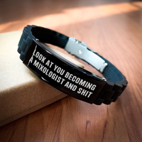 Load image into Gallery viewer, Funny Mixologist Gifts for Him - Glide lock Clasp Bracelet from Friends, Coworkers, or Family for Graduation - 'Look At You Becoming A Mixologist And Shit' Quote - Image 2
