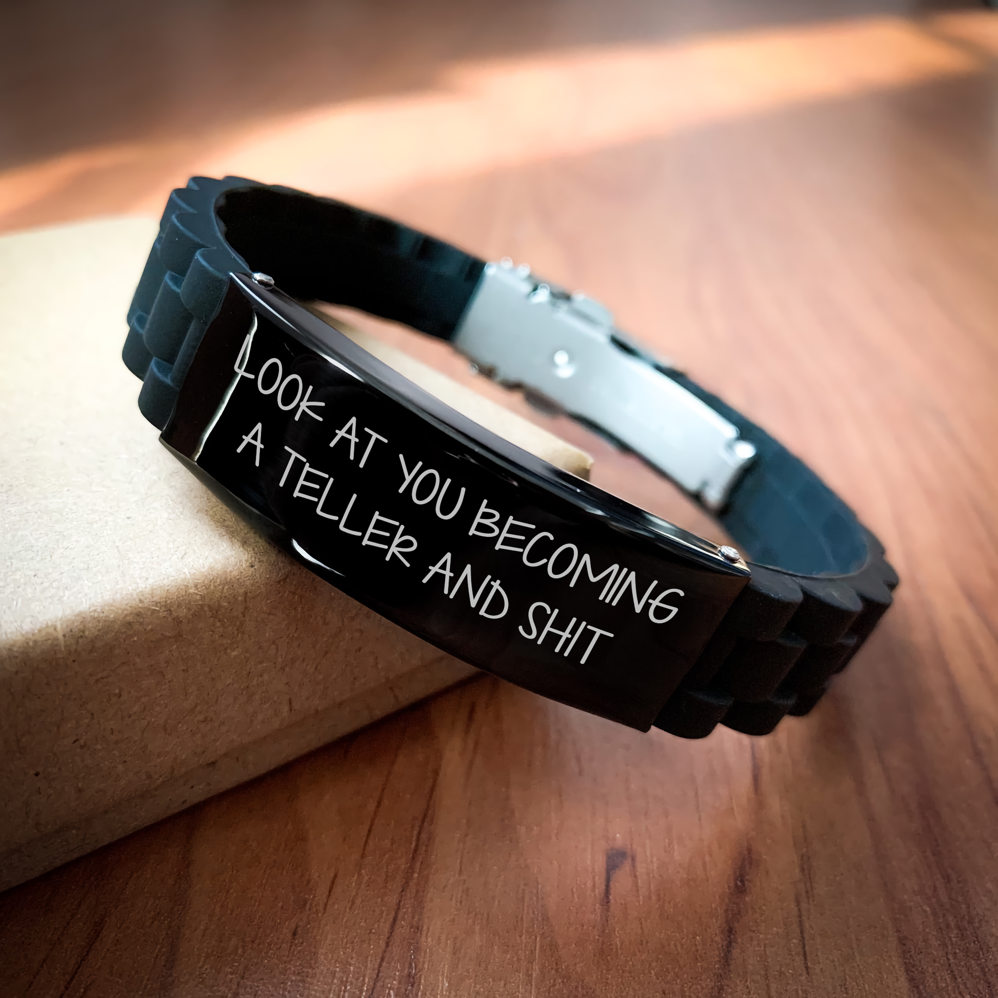 Funny Teller Gifts for Mom - Glide lock Clasp Black Stainless Steel Silicone Adjustable Watch - 'Look At You Becoming A Teller And Shit' Quote, Gifts from Friends, Family, or Coworkers - Image 2