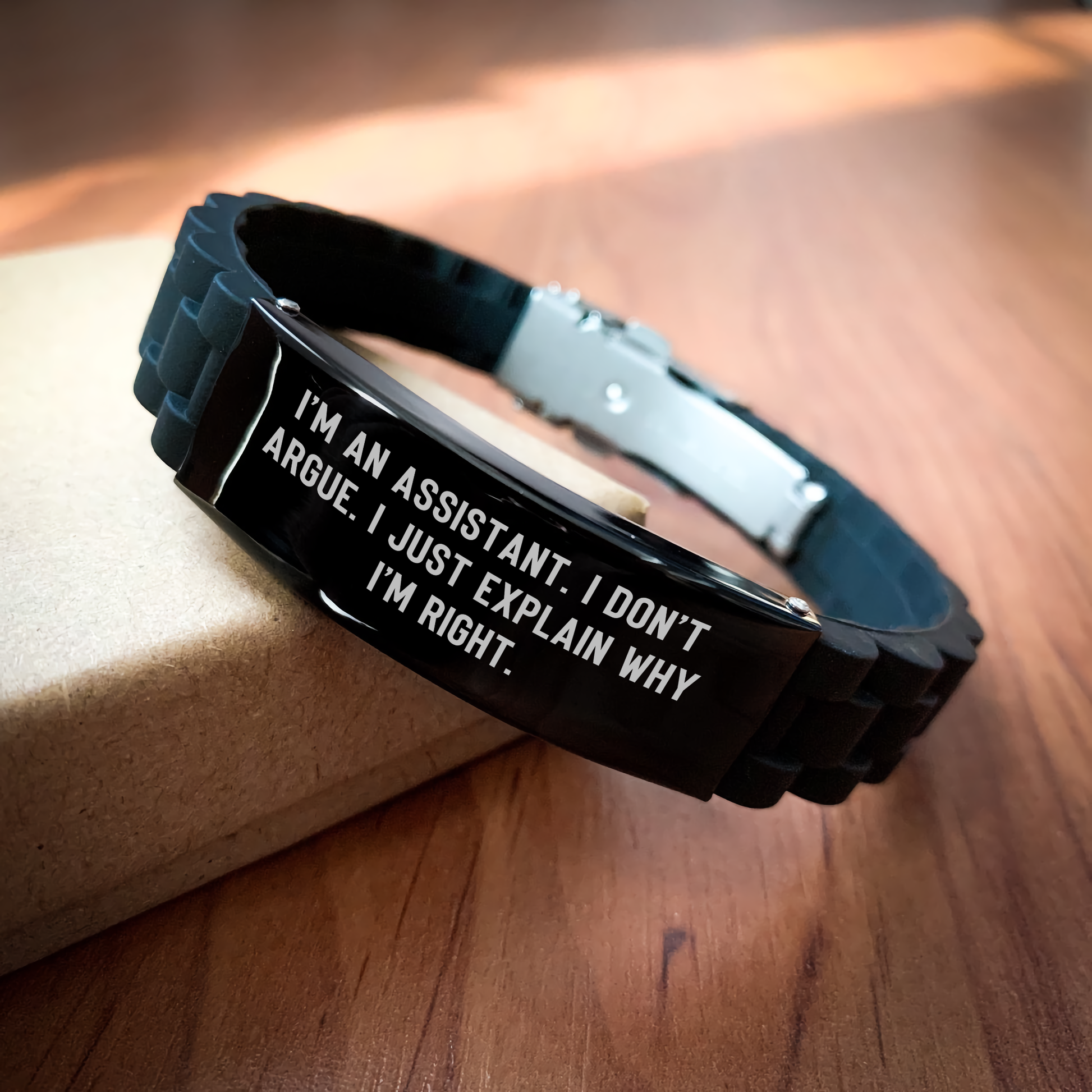 Funny Assistant Gifts from Friends to Assistants, Glide lock Clasp Bracelet for Graduation, 'I'm An Assistant. I Don't Argue. I Just Explain Why I'm Right.' - Image 2