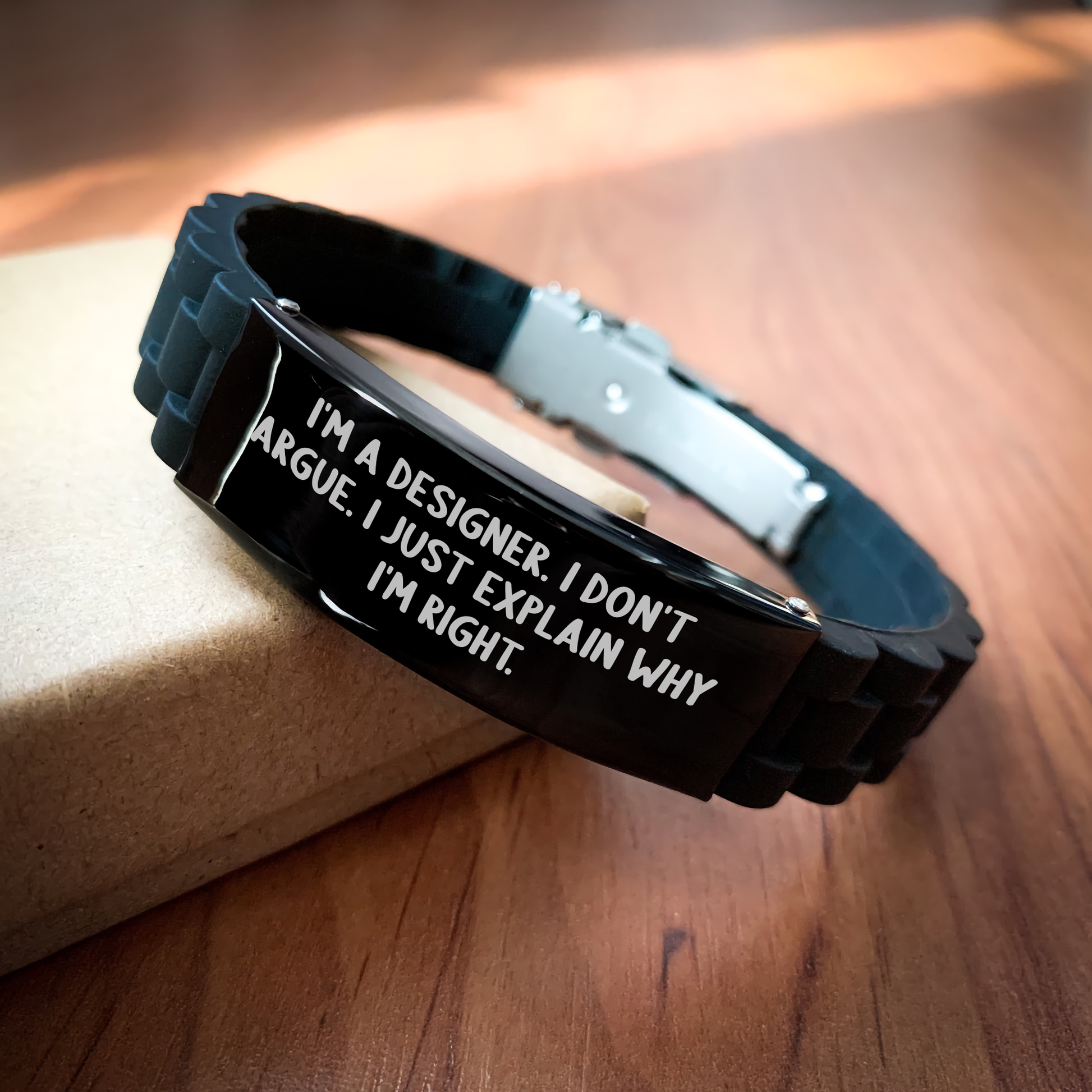 Funny Designer Gifts from Friends and Family for Graduation Unique Accessories - Glide lock Clasp Black Stainless Steel Silicone Adjustable Silicone, Gifts for Designer Men and Women - Image 2