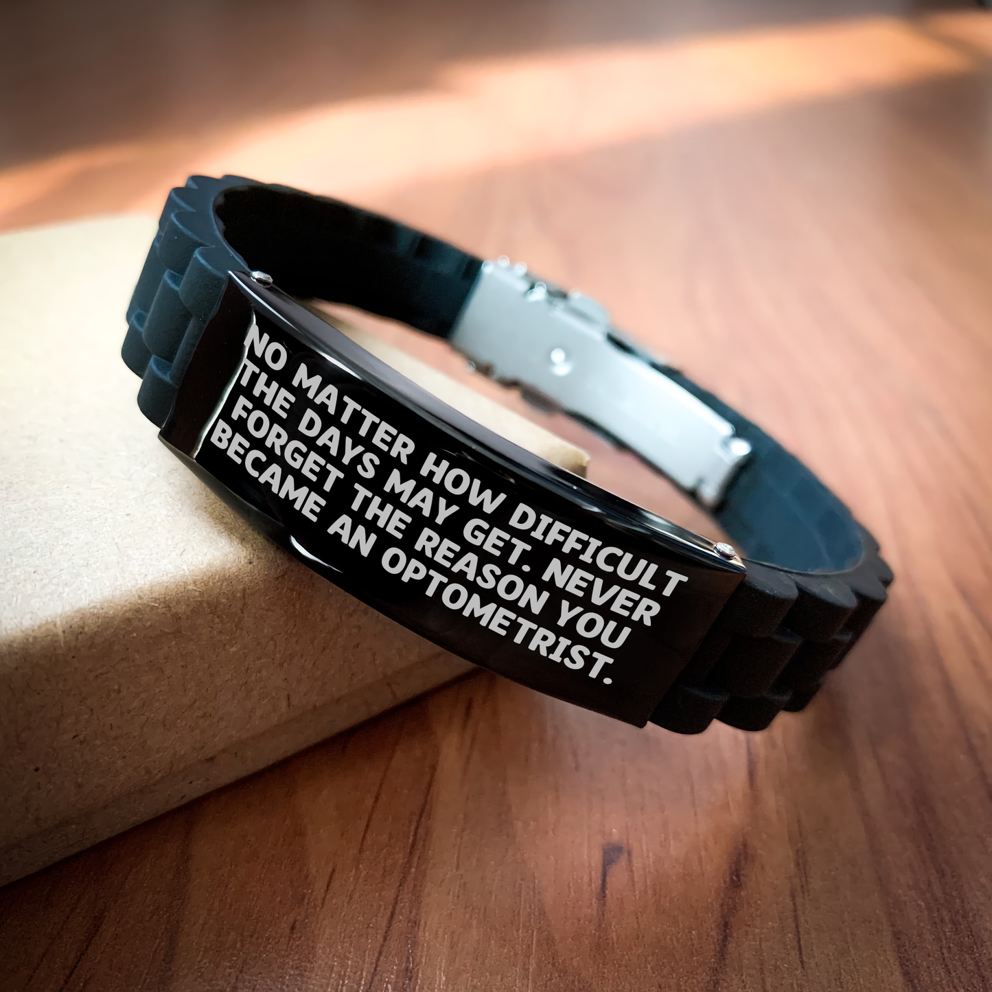 Optometrist Inspirational Quote Gifts from Friends, Gifts for Optometrist Graduates, Glide lock Clasp Black Stainless Steel Silicone Adjustable Inspirational Jewelry for Men and Women - Image 2