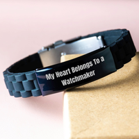 Load image into Gallery viewer, Funny Watchmaker Gifts from Men - My Heart Belongs To A Watchmaker Glide lock Clasp Black Stainless Steel Silicone Adjustable Bracelet for Father&#39;s Day, Unique Watchmaker Watch Accessory - Image 3
