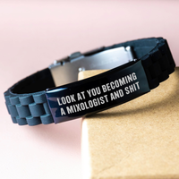 Load image into Gallery viewer, Funny Mixologist Gifts for Him - Glide lock Clasp Bracelet from Friends, Coworkers, or Family for Graduation - 'Look At You Becoming A Mixologist And Shit' Quote - Image 3
