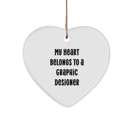 Graphic Designer Gifts, Funny Heart Ornament, 'My Heart Belongs To A Graphic Designer', Christmas Ornament for Coworkers, Friends, Family - Image 1