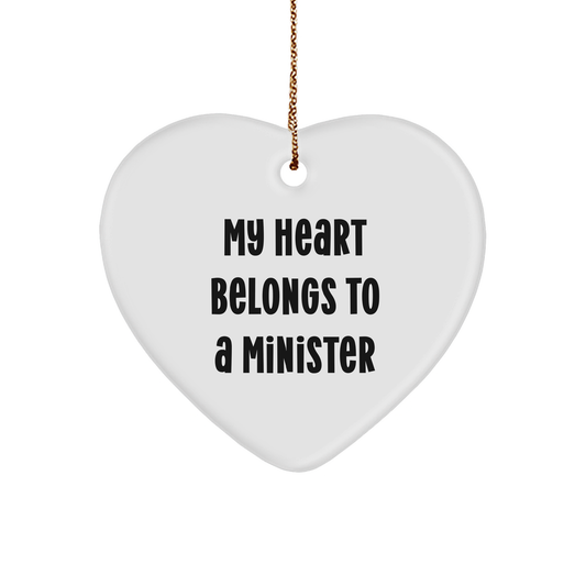 Funny Minister Gifts from Friends - 'My Heart Belongs To A Minister' Heart Ornament, Unique Christmas Minster Gift for Women, Men, Coworkers, or Family - Image 1