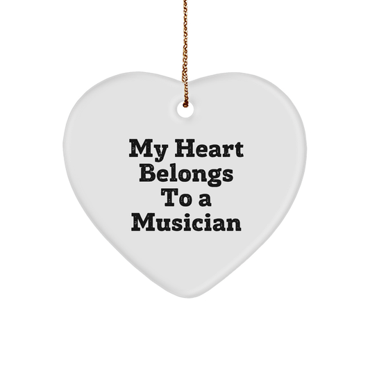 Funny Musician Gifts from Friends - 'My Heart Belongs To A Musician' Heart Ornament, Unique Christmas Unique Gift for Musician Friends and Family - Image 1