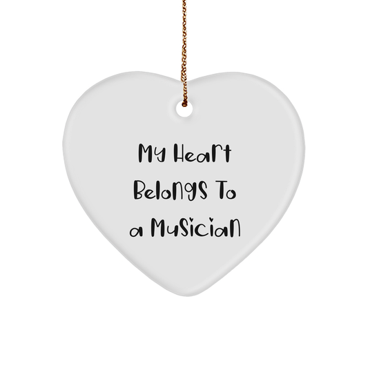 Funny Musician Gifts from Friends for Musician, Heart Ornament with Quote 'My Heart Belongs To A Musician', Christmas Unique Gifts, Inspirational Musician Heart Ornament - Image 1