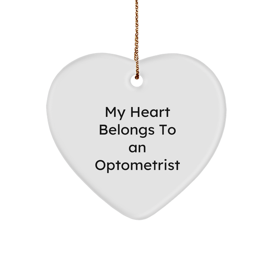 Funny Optometrist Gifts from Friends - My Heart Belongs To An Optometrist Heart Ornament, White, Christmas Unique - Image 1
