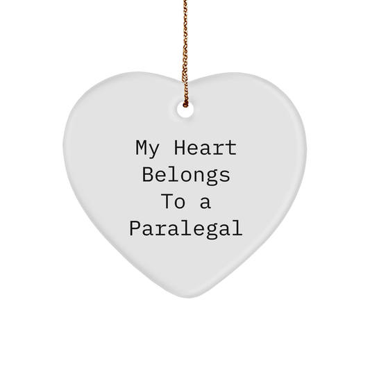 Paralegal Gifts for Christmas: Funny Heart Ornament with Quote 'My Heart Belongs To A Paralegal' Perfect for Law Office Decor, Office Humor, or Unique Gift for Paralegal Professionals from You - Image 1