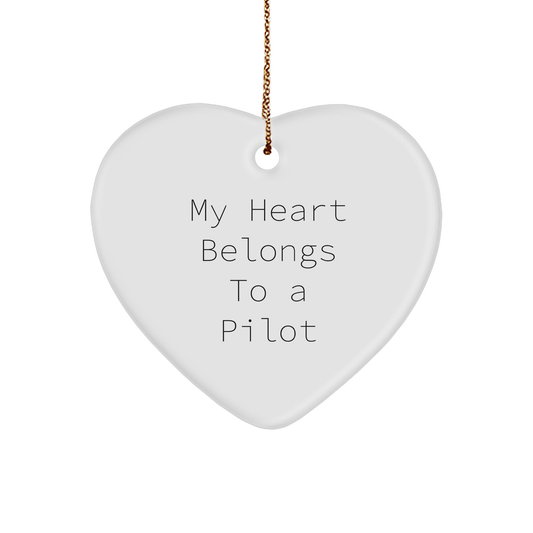 Pilot Gifts from Friends - My Heart Belongs To A Pilot Heart Ornament, Christmas Unique Pilot Lover Gifts for Men - Image 1