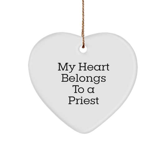 My Heart Belongs To A Priest, Priest Gifts, Heart Ornament for Christmas, Gifts from Family to Priest, Unique Priest Heart Ornament - Image 1