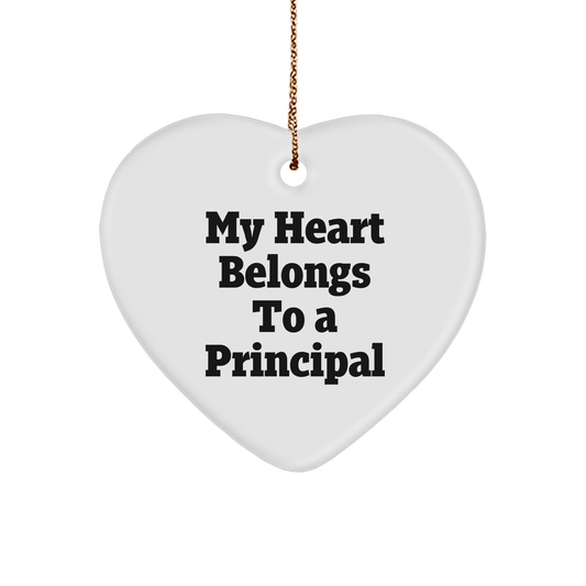 Funny Principal Gifts from Men to Heart Ornament for Christmas - My Heart Belongs To A Principal - Image 1
