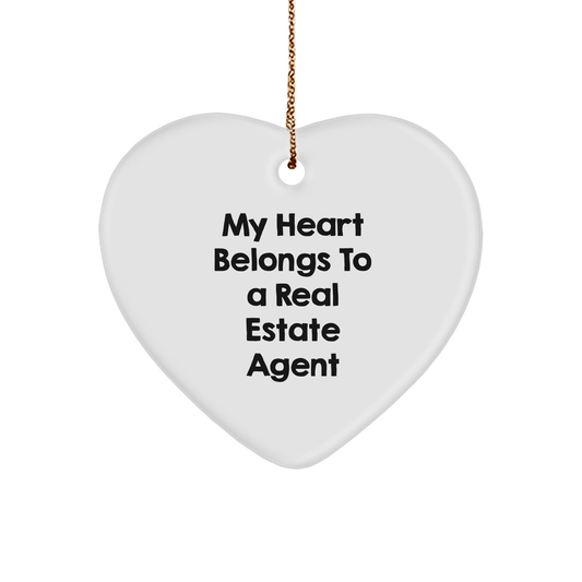 Funny Real Estate Agent Gifts from Men to My Heart Belongs To A Real Estate Agent Lover - Heart Ornament for Christmas - Image 1