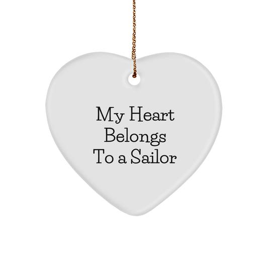 Sailor Gifts from Family - 'My Heart Belongs To A Sailor' Heart Ornament for Christmas - Image 1