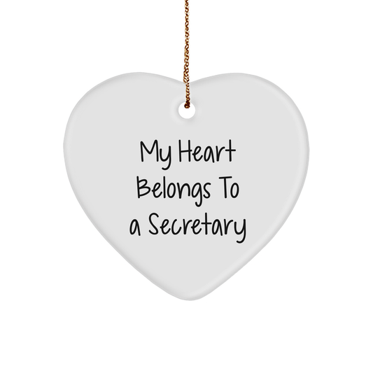 Funny Secretary Gifts, My Heart Belongs To A Secretary Heart Ornament, Gifts from Men to Women for Christmas - Image 1