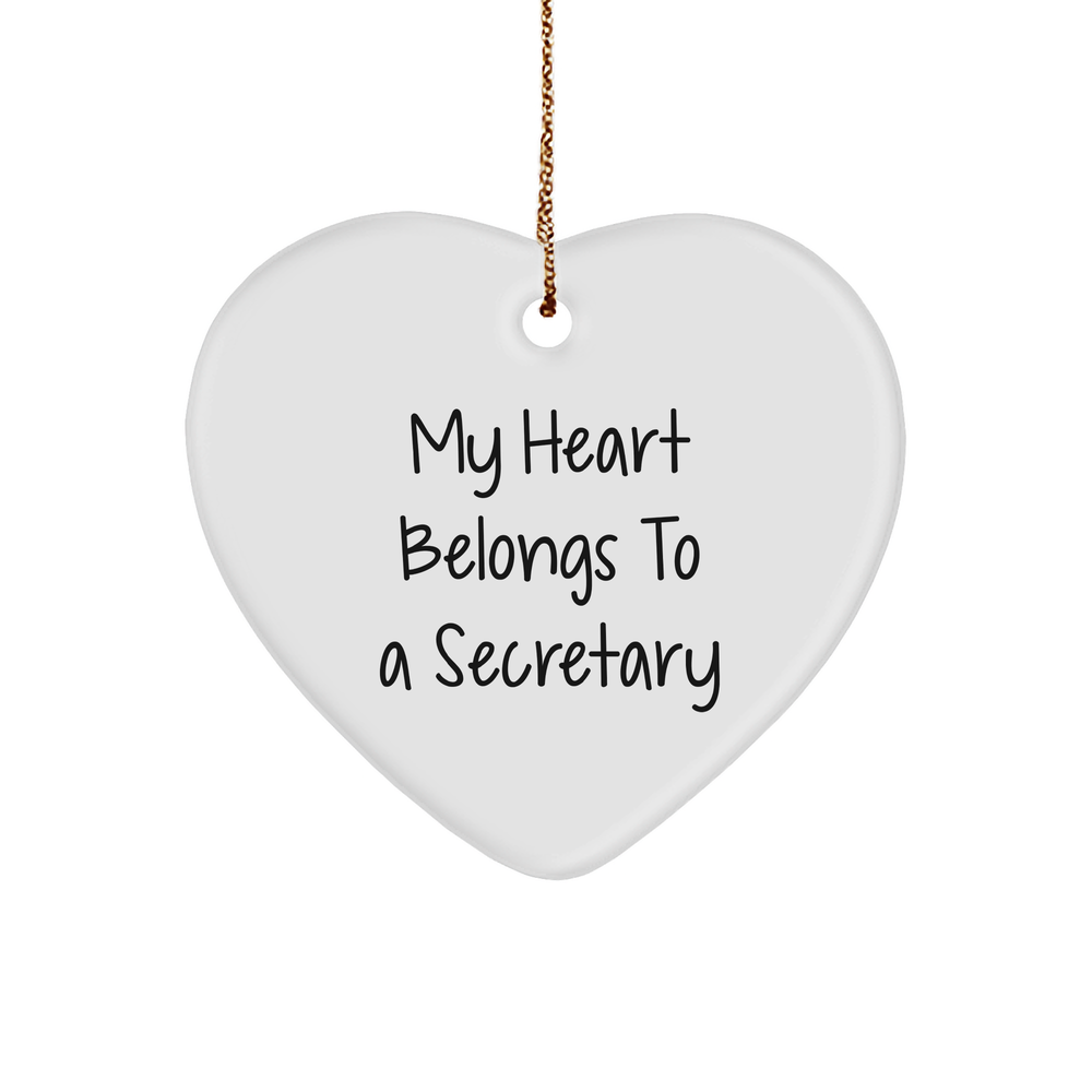 Funny Secretary Gifts, My Heart Belongs To A Secretary Heart Ornament, Gifts from Men to Women for Christmas - Image 1
