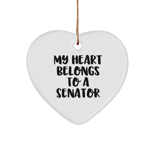 Funny Gifts from Friends, Family or Coworkers - 'My Heart Belongs To A Senator' Heart Ornament, Senator Gifts, Christmas Unique Presents - Image 1