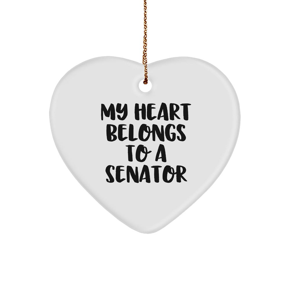 Funny Gifts from Friends, Family or Coworkers - 'My Heart Belongs To A Senator' Heart Ornament, Senator Gifts, Christmas Unique Presents - Image 1