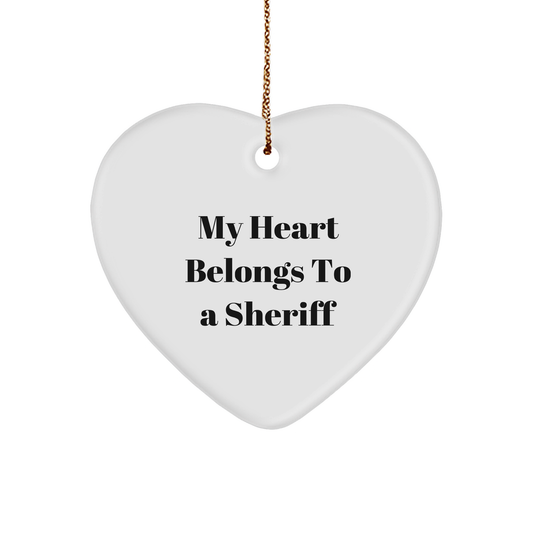 Funny Sheriff Gifts - My Heart Belongs To A Sheriff Heart Ornament, Christmas Unique Sheriff Sheriff Gifts from Men to Sheriff, Sheriff Heart Ornament for Sheriff - Image 1