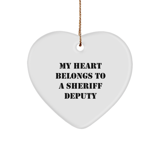 Funny Sheriff Deputy Gifts for Men - My Heart Belongs To A Sheriff Deputy Heart Ornament, Sheriff Deputy Christmas Unique Gifts, Sheriff Deputy Heart Ornament Gifts from Men, Sheriff Deputy Friends - Image 1